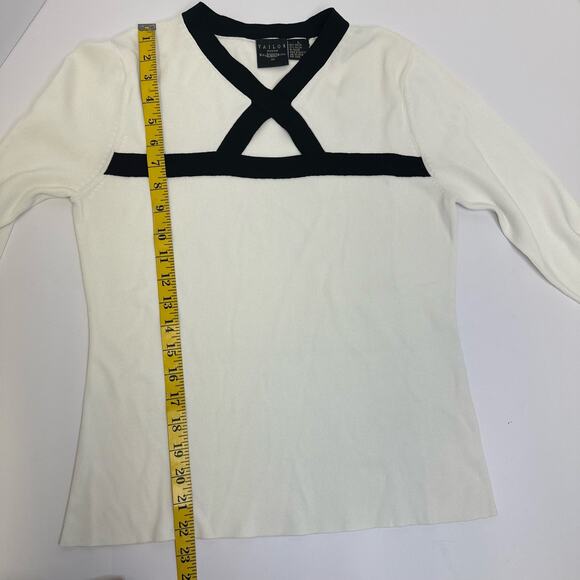 Vintage B. Moss Tailor Black & White Keyhole Cut-Out Long Sleeve Top - Size L - Picture 3 of 6